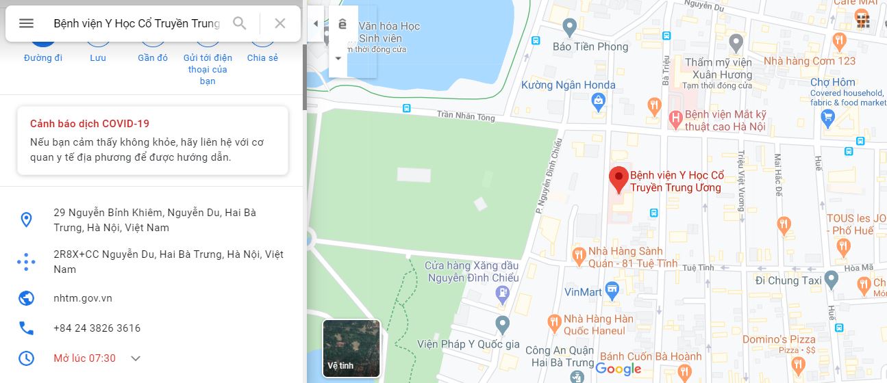 map benh vien y hoc co truyen trung uong