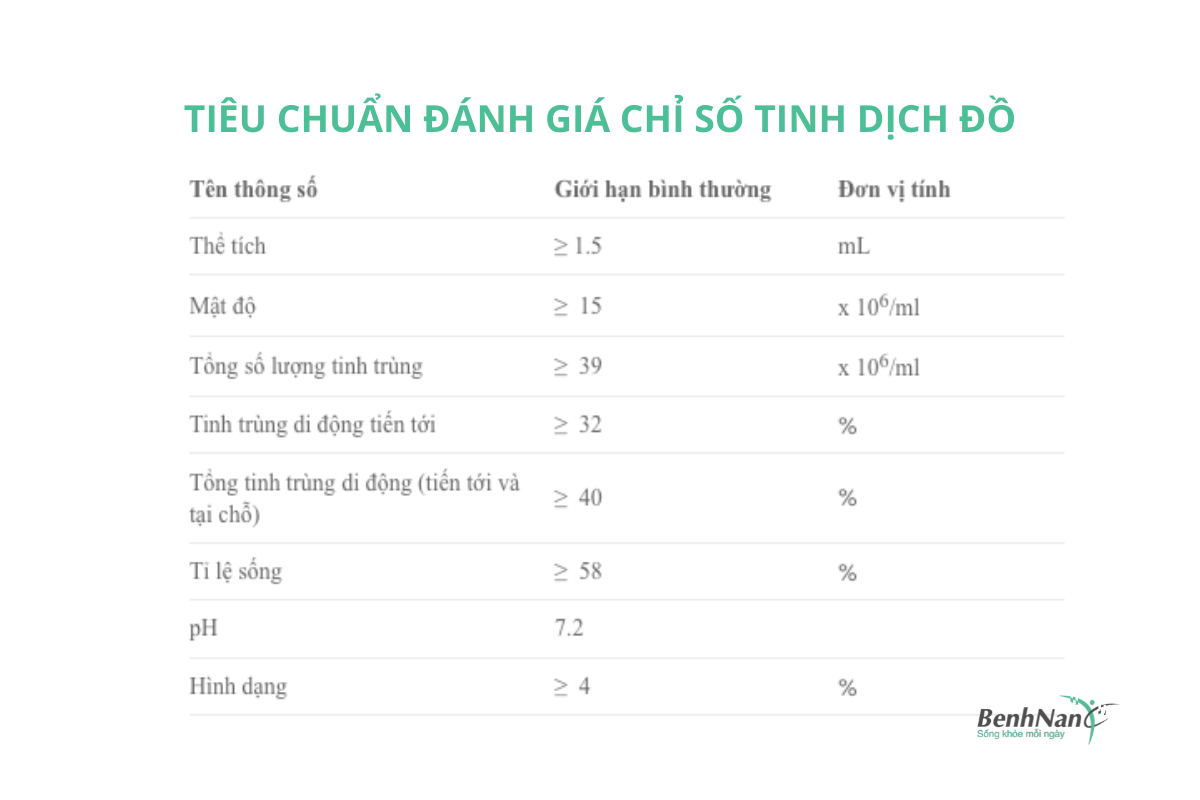Xét nghiệm tinh dịch đồ A-Z: Kết quả xét nghiệm tinh dịch đồ bình thường là như thế nào? 1 Chỉ số xét nghiệm tinh dịch đồ bình thường theo chuẩn WHO